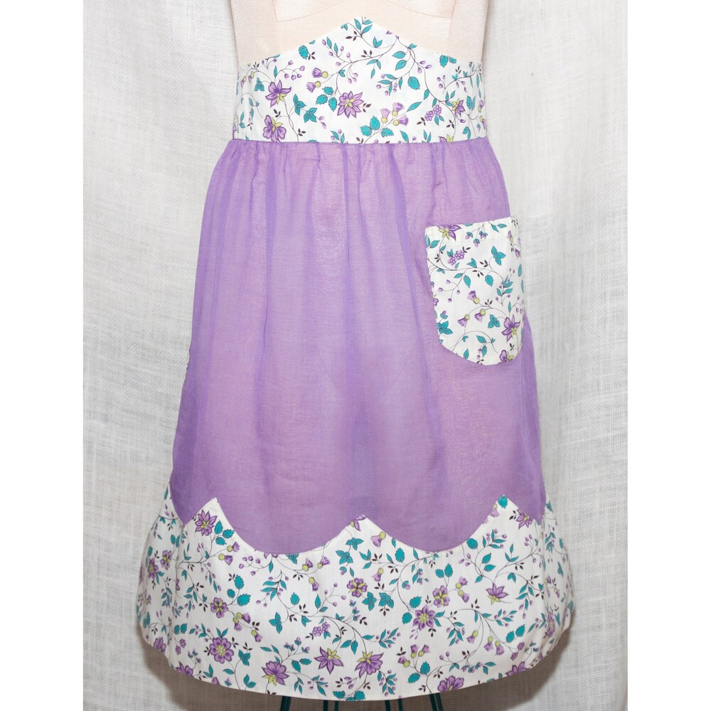 Vintage Purple Floral Handmade Half-Apron 1960s